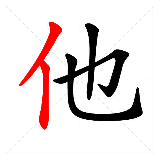 Stroke order for 他