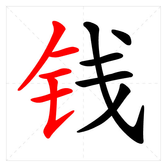 Stroke order for 钱